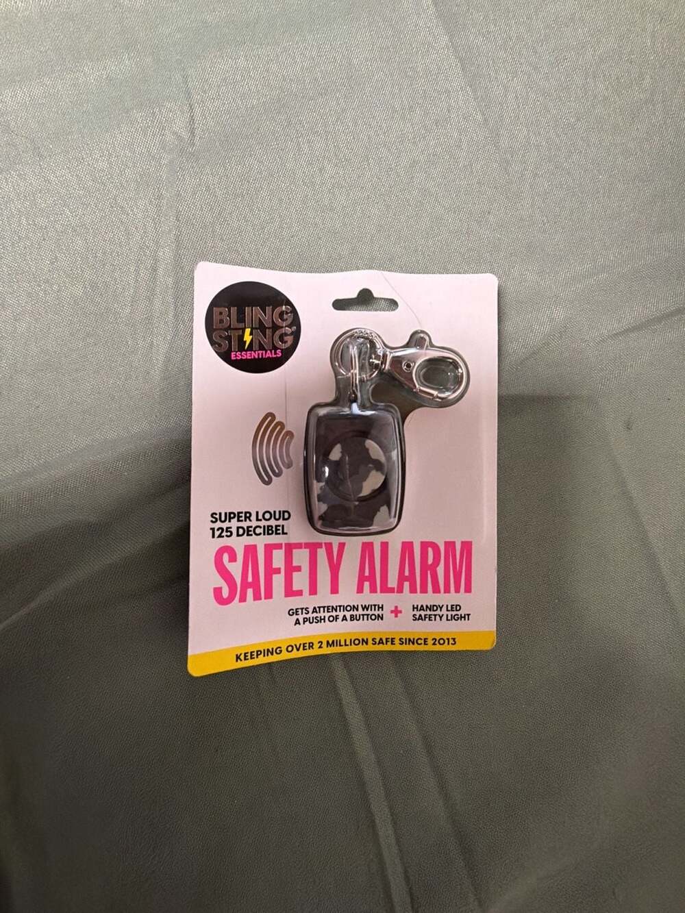 Blingsting Essentials 125 Decibel Safety Alarm with LED Light - Black Grey Camo